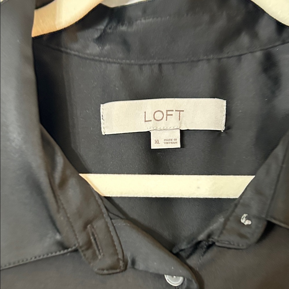 LOFT Women’s Elegant Black Button Down Silk Blouse - Picture 2 of 8